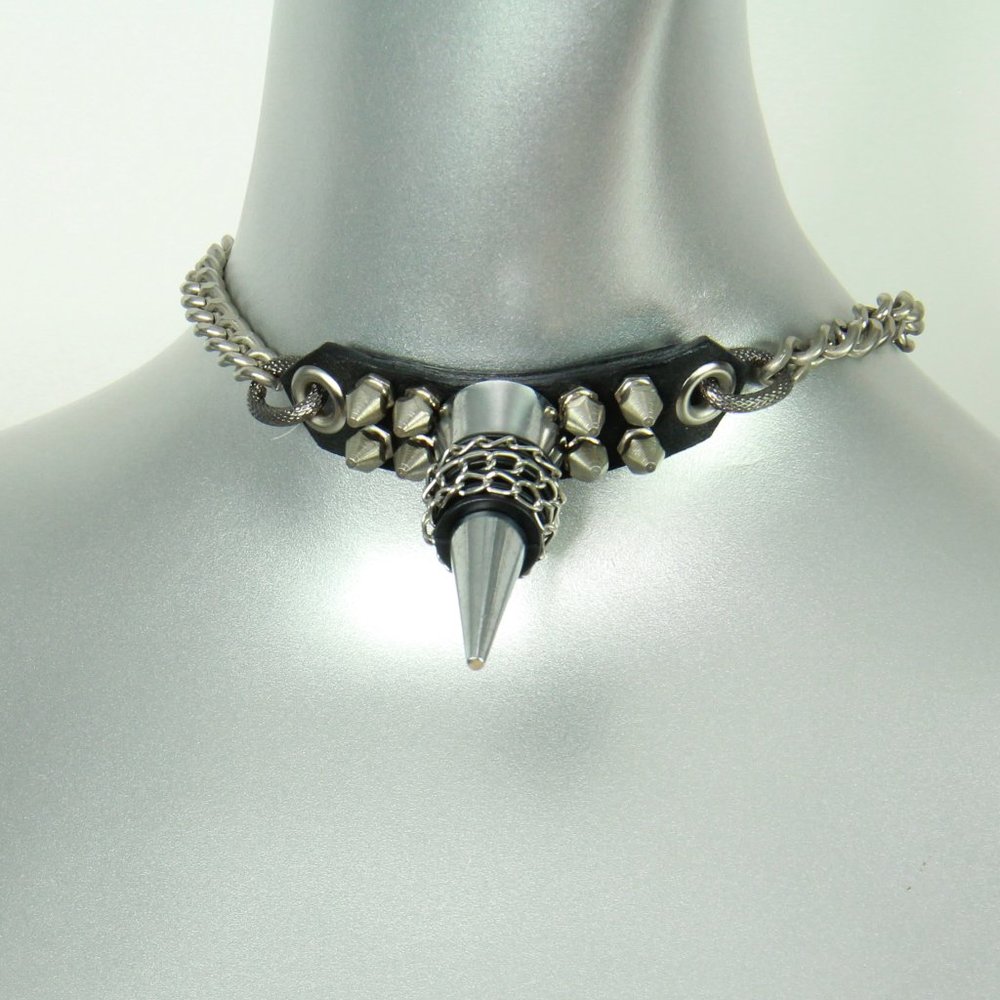 Nicolina Royale Spike Metal and Leather Choker